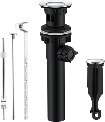 KENES Bathroom Sink Drain Stopper with Lift Rod, Chrome Sink Drain with Overflow, Lavatory Pop Up Drain Assembly for Bathroom Vanity Sink, LJ-P701-5