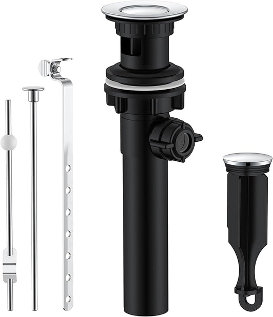 KENES Bathroom Sink Drain Stopper with Lift Rod, Chrome Sink Drain with Overflow, Lavatory Pop Up Drain Assembly for Bathroom Vanity Sink, LJ-P701-5