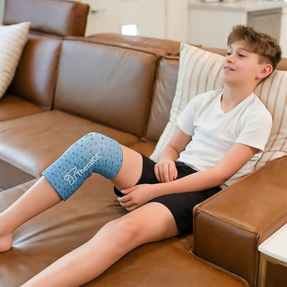 TheraICE Junior Knee Ice Pack Wrap Compression Sleeve for Injuries, Reusable Gel Cold Packs Brace Also for Ankle & Calf - Flexible Cold Wrap Recovery for Meniscus, ACL, MCL Pain Relief (X-Small)