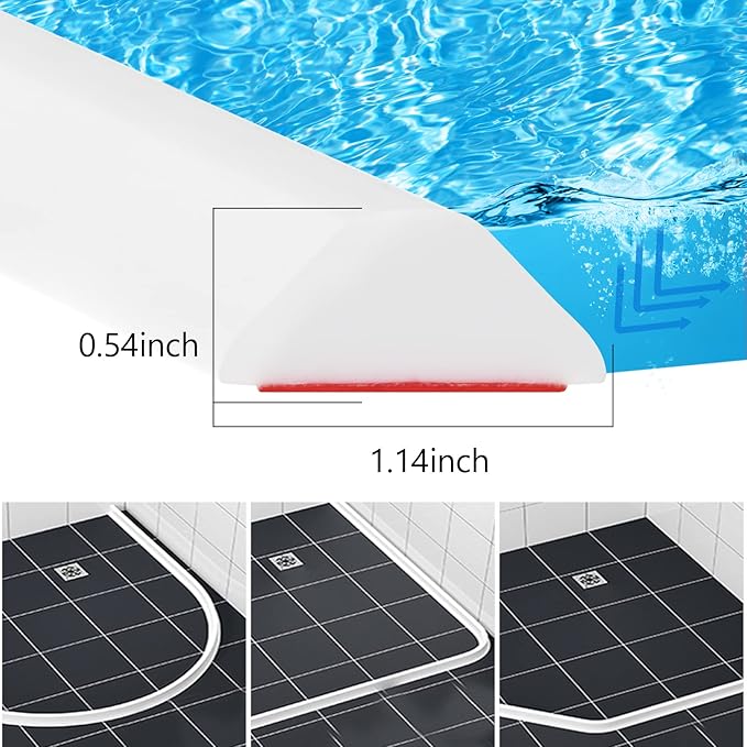 Duzzy 98 Inch Collapsible Shower Water Dam, Shower Threshold Water Stopper Barrier and Retention System and Keeps Water Inside Threshold Dry and Wet Separation, Suitable for Bathroom & Kitchen