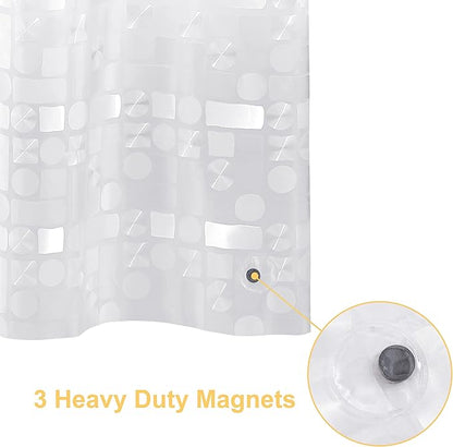 NTBAY EVA Semi-Transparent Clear Shower Curtain with Geometric, Water-Repellent Liner with 3 Magnets for Bathroom, 72x72 Inches