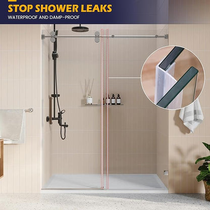 Shower Glass Door Side Seal, 2PCS 78 Inch Ultra Clear PVC Seal Strip with Long Sweep for 3/8"(10mm) Thick Framless Glass Door, to Stop Water Leakage