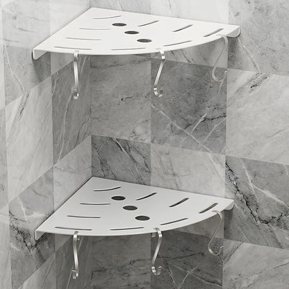 XIHLZYEH Corner Shower Shelves, 2 Pack 304 Stainless Steel Shower Shelf with 6 Hooks 40 lbs Heavy Duty, Durable Wall Mounted Organizer for Bathroom Drilling Installation（White