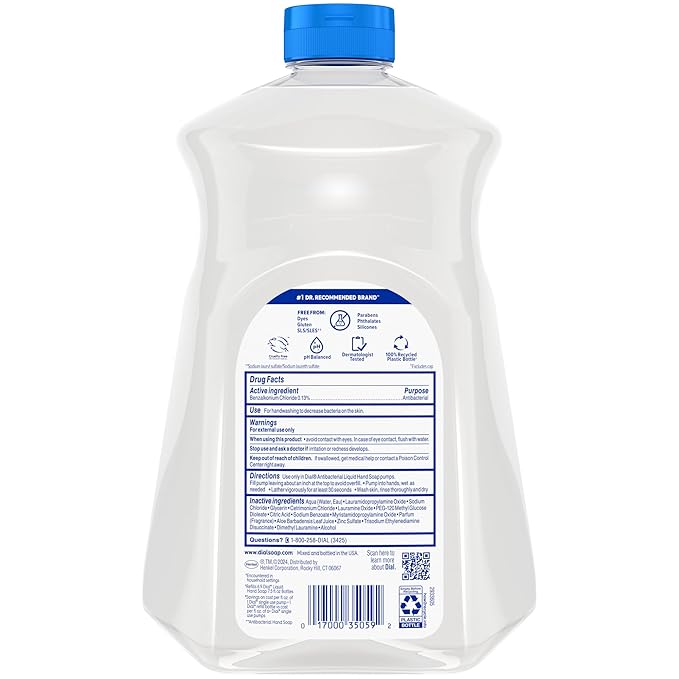 Dial Antibacterial Defense Liquid Hand Soap + Aloe, Aloe Scent, 52 Fl Oz Hand Soap Refill (Pack of 3), Dermatologist-Tested, Gentle Formula