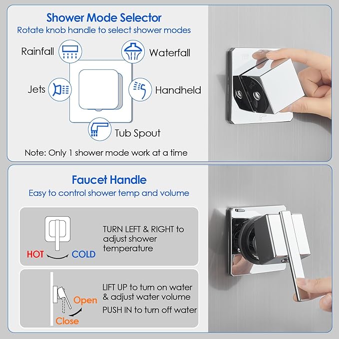 ROVOGO Shower Panel Tower System with Led Lights, Rainfall Waterfall Shower Head, 2 Big Body Jets, Handheld and Tub Spout, Stainless Steel Shower Column Brushed