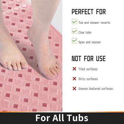 Yimobra Non Slip Bath Mat, Super Strong Suction Cups,34.5"x15.5"Long Tub Mat with Drain Holes, Machine Washable Fast Draining Shower Mats, Bathroom Essentials,Pink