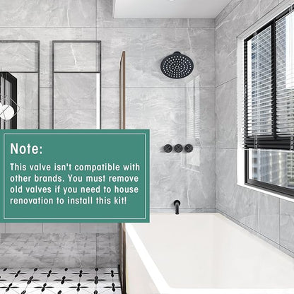 PROOX 3 Handle Tub Shower Faucet Set, 8" Rainfall Shower Head with Tub and Shower Trim Kit with Rough-in Valve, Matte Black Bathtub Shower Faucets, Wall Mounted Bathroom Rain Shower System