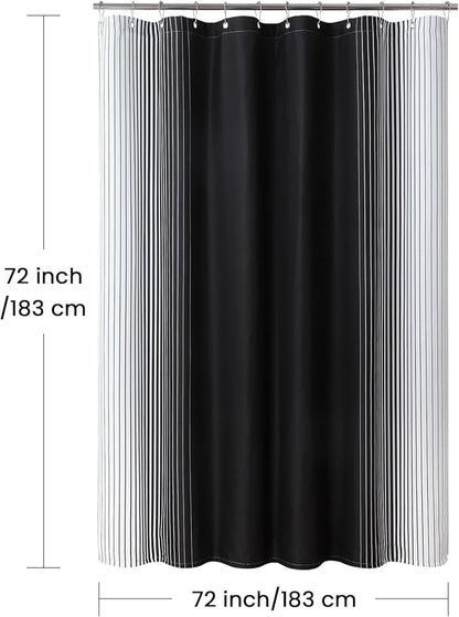 Black Shower Curtain, Modern Black and White Gradient Vertical Stripe Waterproof Polyester Shower Curtains for Bathroom, 72x72 Inches