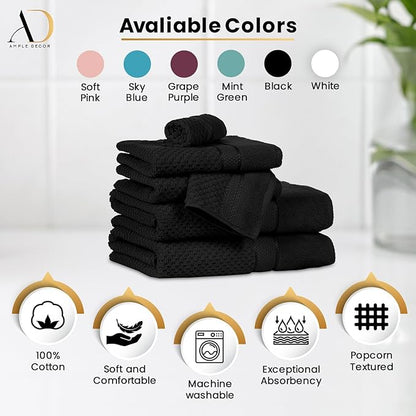 Ample Decor Wash Cloth Set of 5 100% Cotton - Popcorn Textured - Mulaayam Collection - Black 12 X 12 Inch
