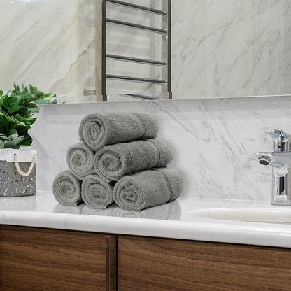 Monogrammed Hand Towel, Personalized Initial Gift, Extra Absorbent 100% Turkish Cotton - Soft Terry Finish - Set of 2 - Silver Block Initial I - Embroidered on Grey Towels