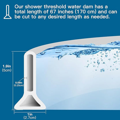 1.96'' High Shower Threshold Water Dam Collapsible 67IN Shower Water Splash Guard for Shower Water Blocker for Wet and Dry Separation Bathroom and Kitchen (67 Inch)