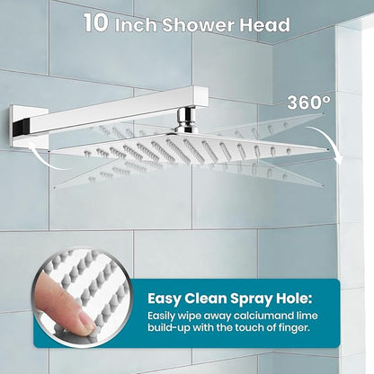gotonovo Shower System with Tub Spout Wall Mounted Rain Shower Head and Handle Combo Shower Faucet Set with Valve, 10 Inch, Polish Chrome