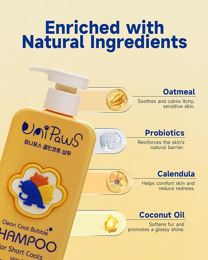 Unipaws Probiotic Dog Shampoo for Short-Haired Coats – Itch Relief, Deodorizing & Hydrating for Healthy, Fresh Skin with Calendula & Oatmeal – EWG Green & White Tea Scent, Made in Korea, 16.9 Fl Oz