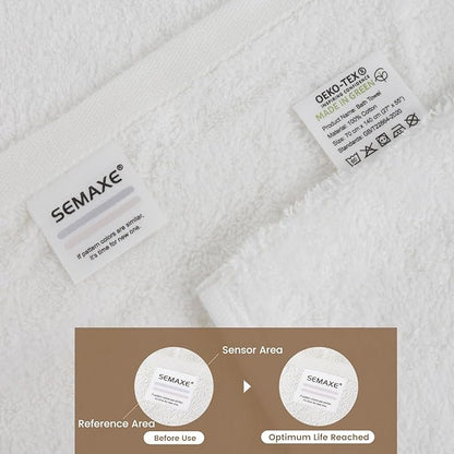SEMAXE White Bath Towel for Bathroom, 100% Cotton Towel with Hanging Loop, Hotel & Spa Quality Soft Absorbent Towel, Gift Box Packaging, 1 Pc Bath Towel, 55" L x 27" W