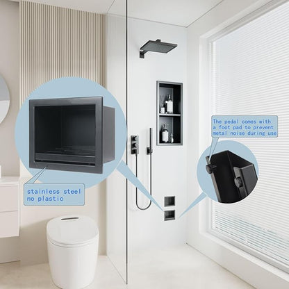Recessed Wall Soap Holder for Shower Niche,Shower Foot Rest for Shave Legs,Stainless Steel 304 Footrest，Matte Black,5.9 in x 4.8 in x 3.9 in
