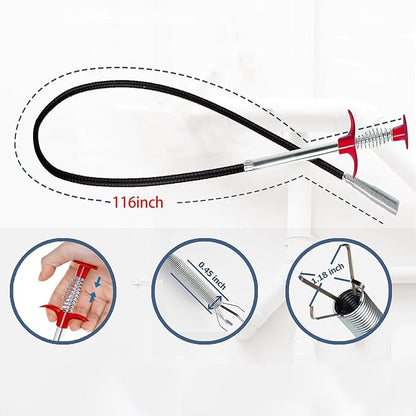 Drain Snake,116 inch Flexible Grabber Claw Pick Up Reacher Tool,Drain Clog Remover - Gutter Cleaning Tools for Home Sink, Bathroom Tub,Drain, Toilet, Tight Spaces