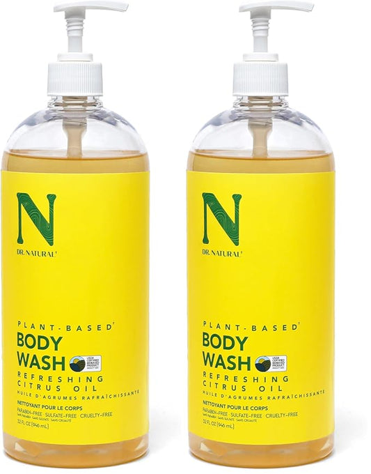 Dr. Natural Body Wash, Citrus, 32 oz - Moisturizing Body Wash for Dry Skin - Pure Plant-Based - with Organic Shea Butter - Hypoallergenic (Pack of 2)
