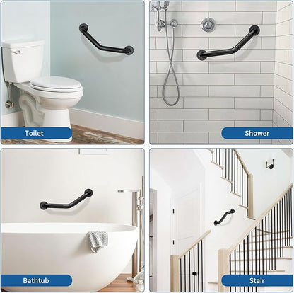 16 Inch Angled Shower Grab Bar Black, Munzong 2 Pack Anti Slip Bathroom Grab Bar, Knurled Bathroom Balance Bar,Safety Hand Rail Support Handicap Elderly Injury Senior Assist Bath Handle-1.25” Tube