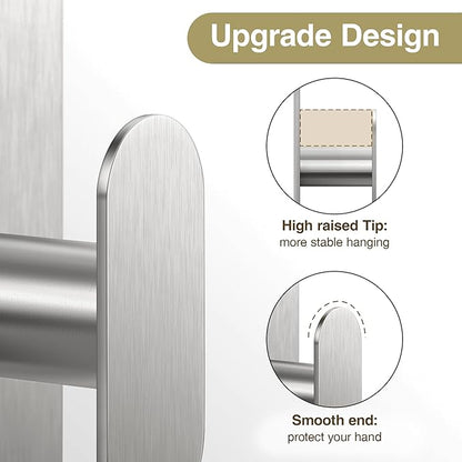 pickpiff Adhesive Towel Hooks for Bathroom: 20LB Extra Strong Wall Hanger for Shower Kitchen RV Dorm Apartment, Silver 2 Pack