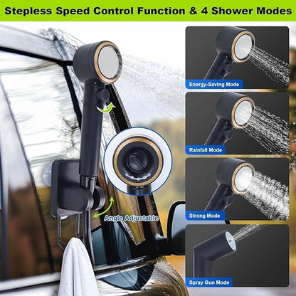 Eazy2hD Portable Camping Shower 8000mAh Rechargeable Outdoor Shower Pump with Intelligent Display, 4 Spray Modes, IPX8 Waterproof for Camping, Hiking, Pet Bath,Car Washing,Surf & Boat Cleaning