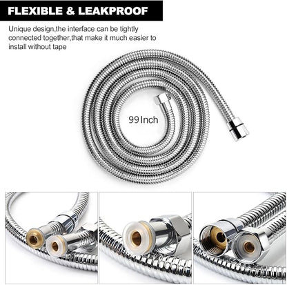 Shower Hose Extra Long 99 Inches Stainless Steel Handheld Shower Head Hose with Brass Insert and Nut - Durable and Flexible