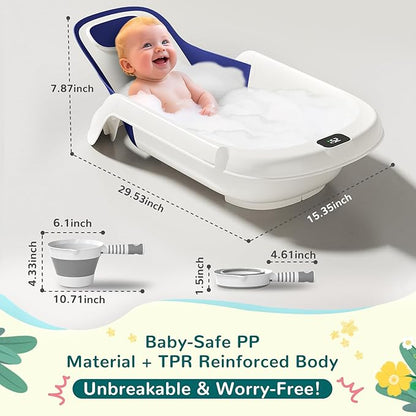 Baby Bathtub,5-in-1 Reclining Baby Bathtub,Baby Bath Tub with Real-Time Thermometer, Adjustable Recline for Custom Comfort for Newborn to Toddler- Ages 9 to 36 Months,Portable Newborn Travel Bath tub