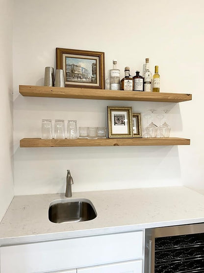 joelsantiques 42 Inch Wooden Floating Shelves for Wall - 42x10x2 in - Made of Natural Wood - Long Heavy Duty Rustic Wall Shelves for Bedroom - Perfect for Living Room, Kitchen - Beige