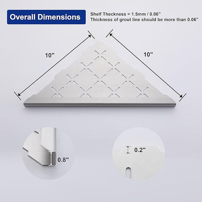 10" Corner Shower Shelf, 1-Pack Shower Shelves SUS304 Stainless Steel Bathroom Shelves for Tile Walls, Recessed Corner Shelf Organizer Rack, No Drilling (Brushed)
