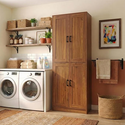 71" Tall Kitchen Pantry Cabinet, Freestanding Food Storage Organizer with Doors & Adjustable Shelves, Large Utility Hutch Cupboard for Dining Room, Living Room, Bathroom & Home Office, Brown