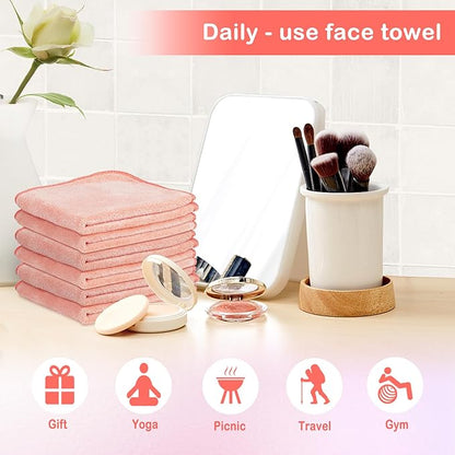 Nugilla Makeup Remover Cloth 12 x 12 Inch, Reusable Makeup Remover Towels for Washing Face, 6 Pack Washable Microfiber Face Cloth Fast Drying Washcloth, Coral