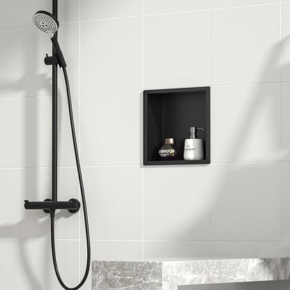 Stainless Steel Shower Niche 12" X 12" Matte Black No Tile Needed Niche Shower Recessed Wall Niches for Bathroom Storage Over Mount Installation