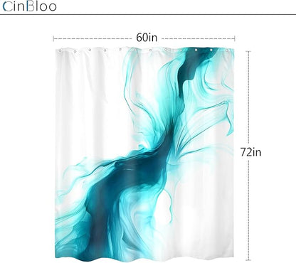 Cinbloo Teal Turquoise Aqua 60Wx72H Shower Curtain Abstract Modern Ombre Marble Ink Art White Texture Minimalist Bathroom Curtain Set Aesthetic Simple Cool Neutral Bath Bathroom Accessories Decor