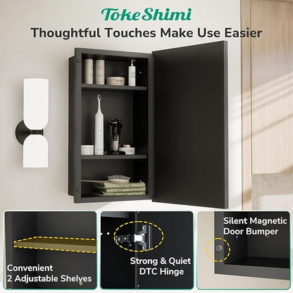 TokeShimi 48x30 Medicine Cabinet Mirror Bathroom Vanity Black Metal Framed Recessed or Surface Mounted Medicine Cabinet with Beveled Mirror with Storage Aluminum for Modern Farmhouse