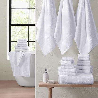 LANE LINEN 100% Cotton Luxury White Bath Towels - 18 Pieces, Ring-Spun Technology - 4 Bath, 8 Washcloths, 6 Soft Hand Towels, Machine Washable, Remains Soft & Absorbent Even After Multiple Washes