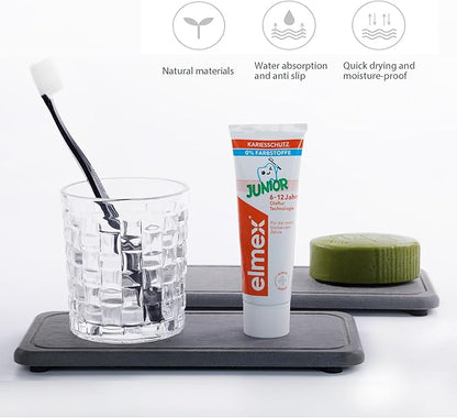 2 Pcs Water Absorbing Stone Trays, Kitchen/Bathroom Sink Soap Dish, Diatomite Tray Used for Hand Soap & Cosmetic Bottles in The Modern Home, 4" W x 8.3" L, Dark Gray