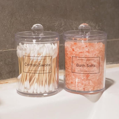 2 Pack Qtip Holder Dispenser,Bathroom Canisters Apothecary Jar Set, Acrylic Vanity Makeup Storage Organizer Set,10 and 12 oz