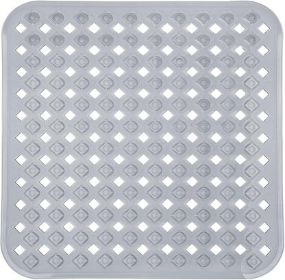 Yimobra Square Shower Mat Non Slip, Super Strong Suction Cups, 21"x21" Bath Tub Mat with Drain Holes, Machine Washable Fast Draining Bath Mats, Bathroom Essentials,Clear Gray