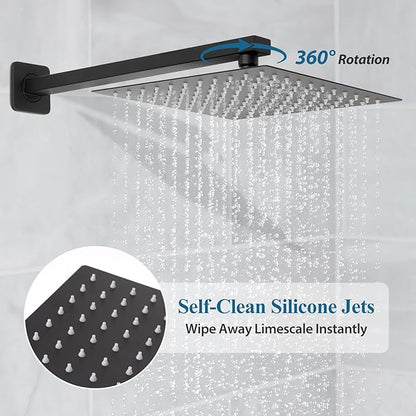 Matte Black Square Shower Head with Handheld Set, Rainfall Shower System Modern Wall Mounted Shower Faucet for Bathroom 12 inch (With Shower Valve)