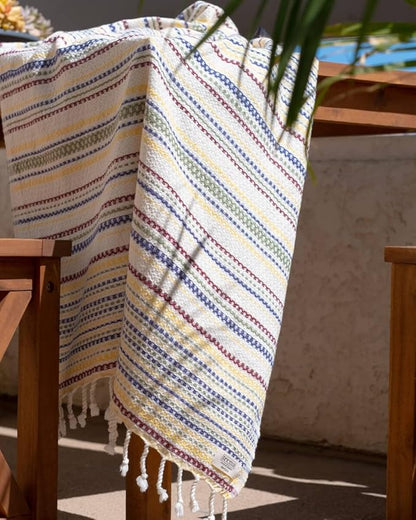 Teema Large Turkish Beach Towel - 100% Turkish Cotton - Sand Free - Fast Drying - Versatile and Multi-Use - The Shoreline (Colorful)