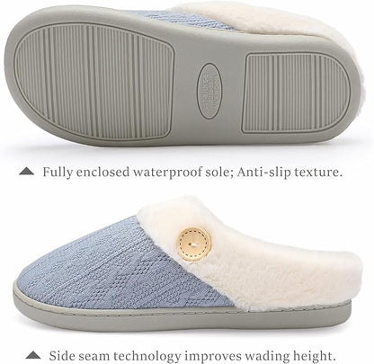 Chantomoo Womens Slipper Warm Comfy Memory Foam House Slippers Knitted Shoes Faux Fur Lined Anti-Skid Rubber Sole Bedroom Cozy Indoor Outdoor Slippers