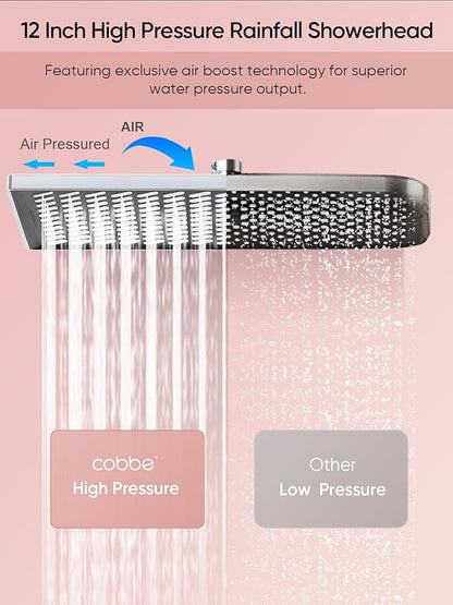 Cobbe 11.8 Inch Rain Shower Head with 6 Modes Handheld Water Spray，High Pressure Showerhead Combo with 11 Inch Adjustable Extension Arm, Chrome