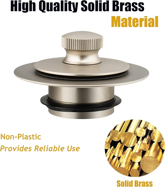 Artiwell Universal Lift and Turn Bath Drain Stopper and Cover, Bathtub Drain Stopper, Replaces Lift and Turn, Tip-Toe and Trip Lever drains for Tub, EZ Installation and Clearing (Brushed Nickel)