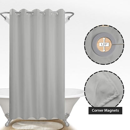 River Dream Extra Long No Hook Grey Shower Curtain or Liner Soft Microfiber - 84" Length Fabric Shower Curtain Liner Set, Machine Washable & Water Repellent, Gray, 71x86