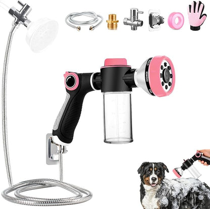 Dog Shower Attachment for Bathroom & Bathtub with 6.6FT Shower Hose, 8 Sprayer Modes Dog Washing Hose Attachment with Pet Grooming Glove Shower Diverter and Holder
