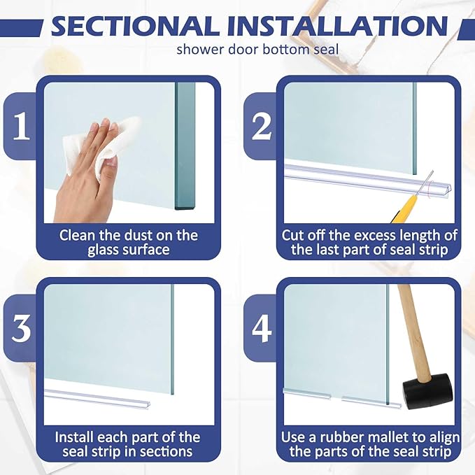 Frienda 4 Pcs Shower Door Bottom Seal 3/8" x 36'' Clear PVC Glass Door Sweep Shower Frameless Seal Strip for Replacement Stopping Leaks and Creating Water Barrier