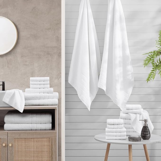 Casa Platino 24 Piece Cotton Towel Set – Ring Spun, Soft & Absorbent Towels, Full Bathroom Set with Bath Sheets, Hand Towels, Gym Towels & Washcloths, Machine Wash Safe – White