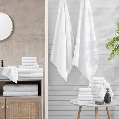Casa Platino 24 Piece Cotton Towel Set – Ring Spun, Soft & Absorbent Towels, Full Bathroom Set with Bath Sheets, Hand Towels, Gym Towels & Washcloths, Machine Wash Safe – White