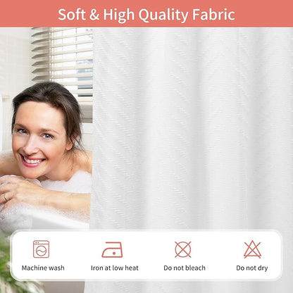 Hookless Shower Curtain with Snap in Liner 71" x 86" Double-Layer Waterproof Polyester Shower Curtain for Bathroom or Hotel Use,Removable Liner,Magnetic Hem,Large Rings,Machine Washable,White