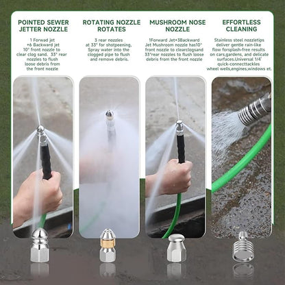 Sewer Jetter Kit for Pressure Washer 200FT – 5800PSI High-Pressure Drain Cleaner, M22 & 1/4'' NPT Universal Fit, Unclog Gutters & Sewer Lines, Durable Jetter Hose for Homeowners & DIYers (200FT)