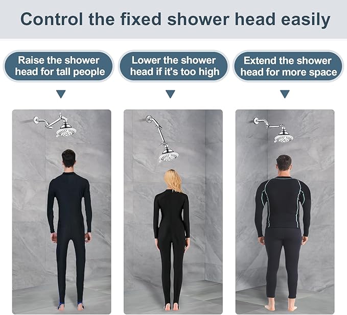 BRIGHT SHOWERS Brass Shower Arm Extender for Rain and Handheld Shower Head, 5 Inch Universal Shower Head Extension Arm, Height & Angle Adjustable, Chrome